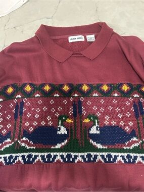 Lauren Brooke Men's Maroon Crewneck Sweater with Duck Jacquard